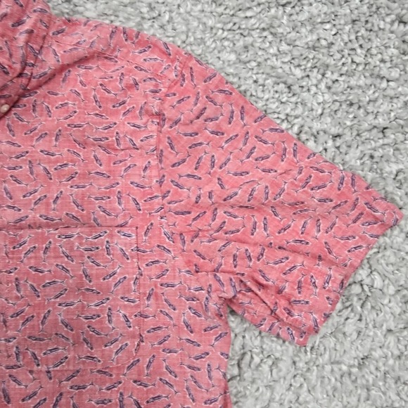 Vineyard Vines Shirt Mens Medium Pink Button Up Slim Fit Murray Fish Hawaiian - Picture 4 of 11